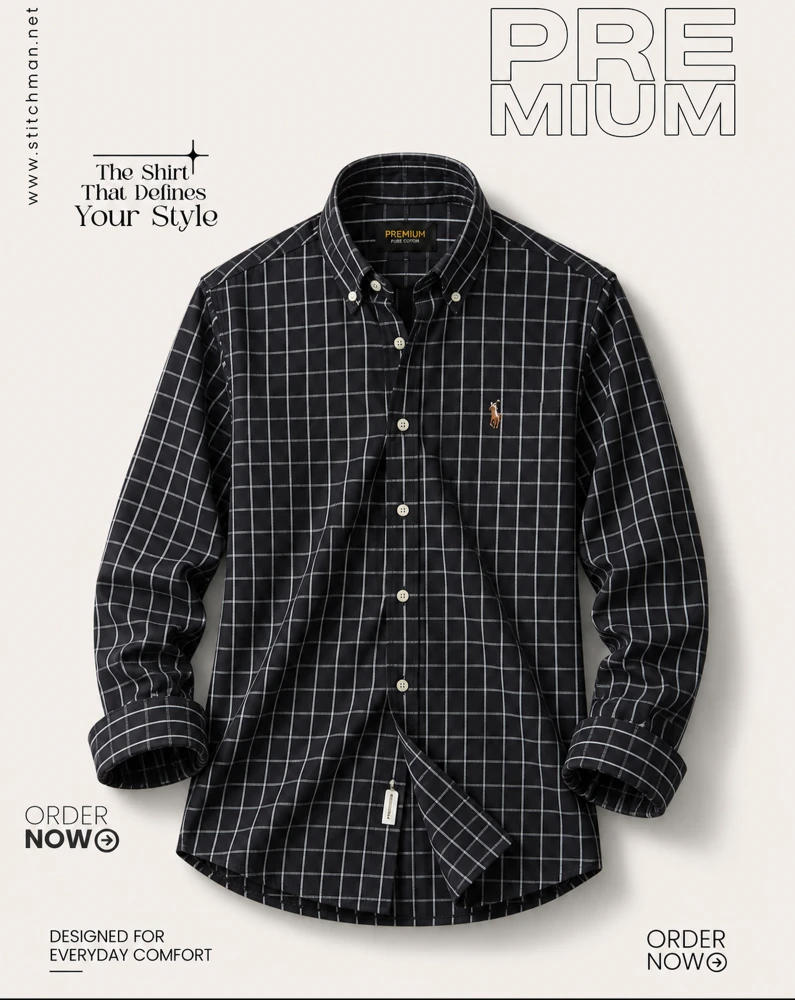 Premium Cotton Black Plaid Check Shirt CHK260211