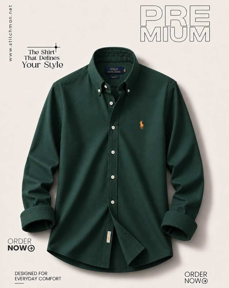 Solid bottle green oxford cotton formal shirt for men – SOL250706