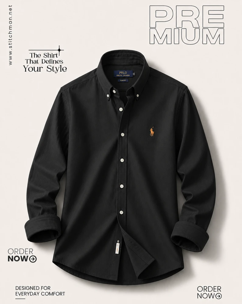 Solid black oxford cotton formal shirt for men – SOL250719