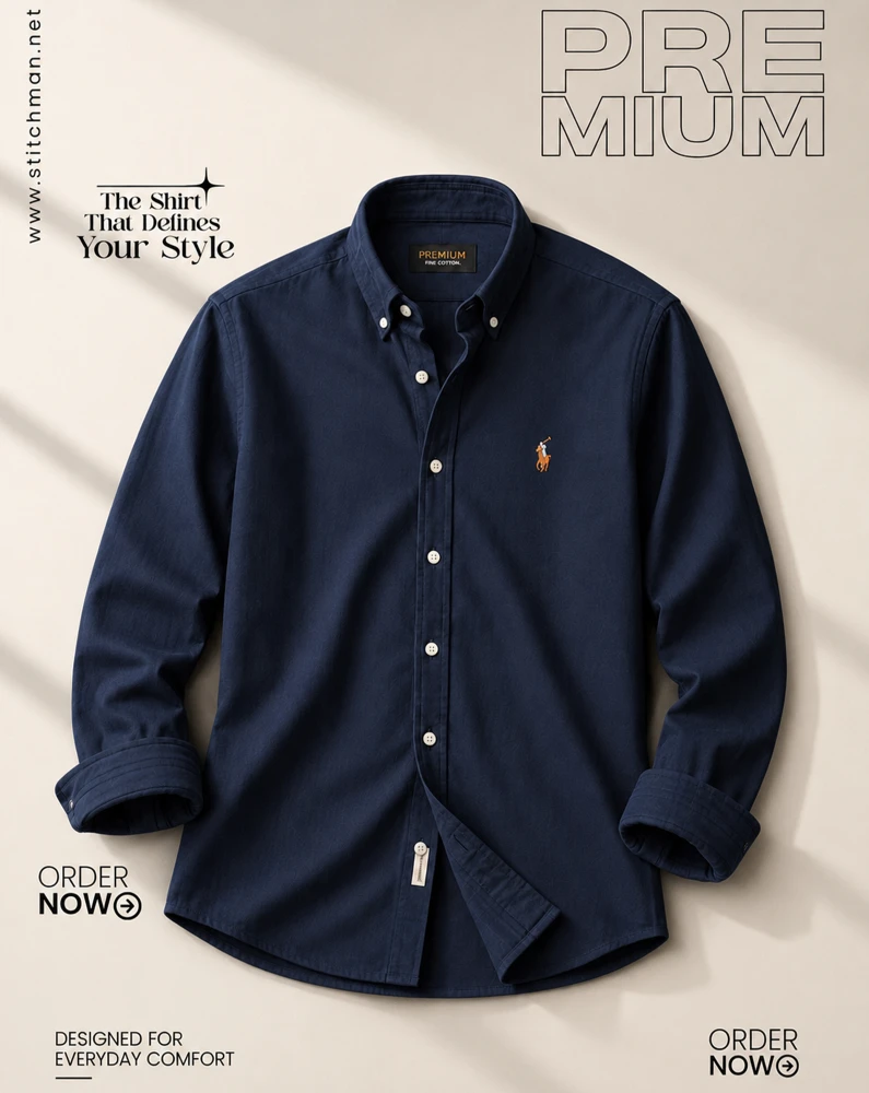 Solid navy blue oxford cotton formal shirt for men – SOL250720