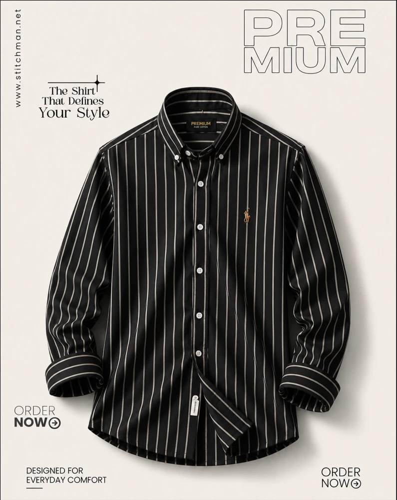 Men’s full sleeve pinstripe black premium shirt – ST250717