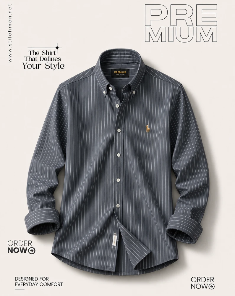 Men’s full sleeve dark ash pinstripe premium shirt – ST250721