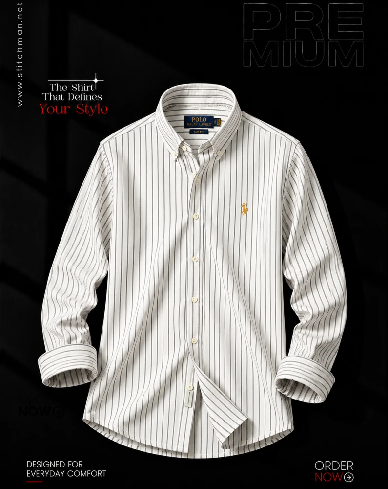 Cream pin stripe formal shirt for men -ST250734