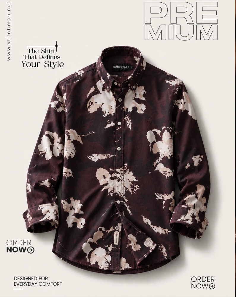 Exclusive Cotton Print Shirt – deep maroon bases -PR260204