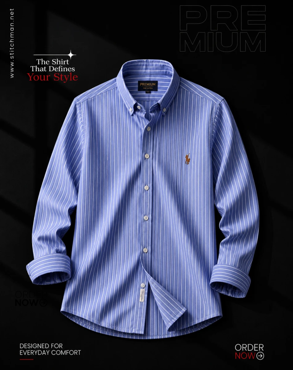 Men’s full sleeve pinstripe formal shirt – deep sky blue – ST250714