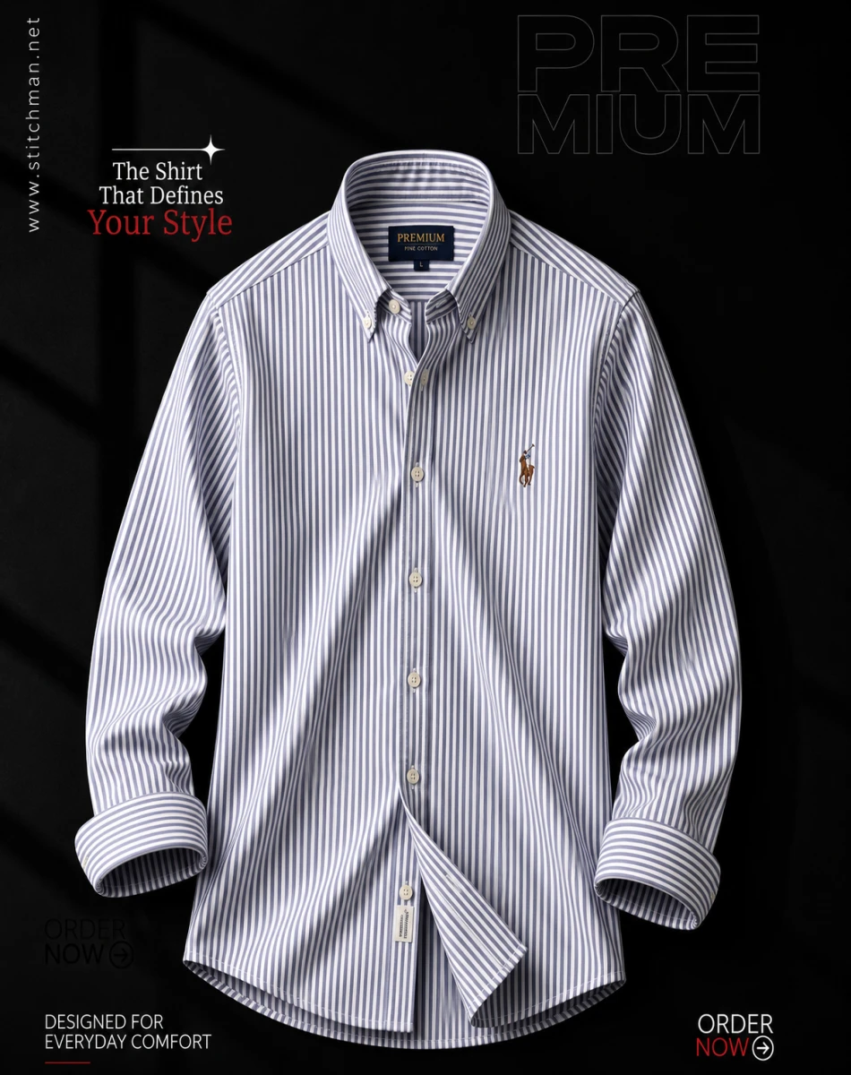 Twill stripe premium cotton full sleeve shirt – white & light blue -ST250709
