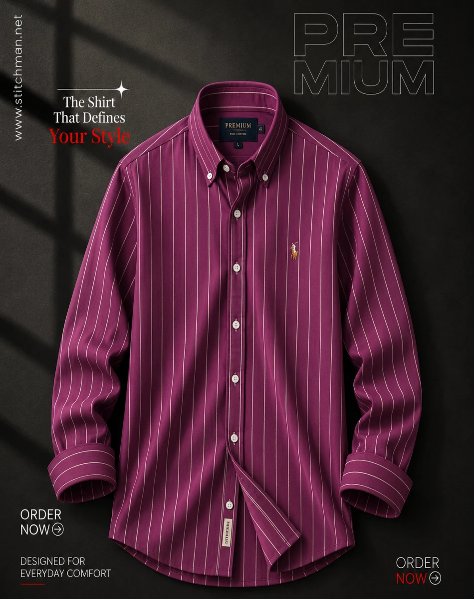 Men’s full sleeve maroon pinstripe premium shirt – ST250716