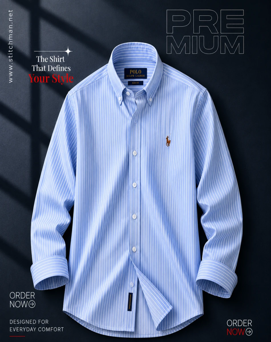 Men’s full sleeve wide stripe shirt – Blue & White – ST250715