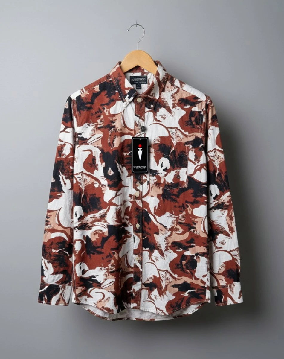 Exclusive Cotton Print Shirt – Earthy Abstract Tones -PR260203